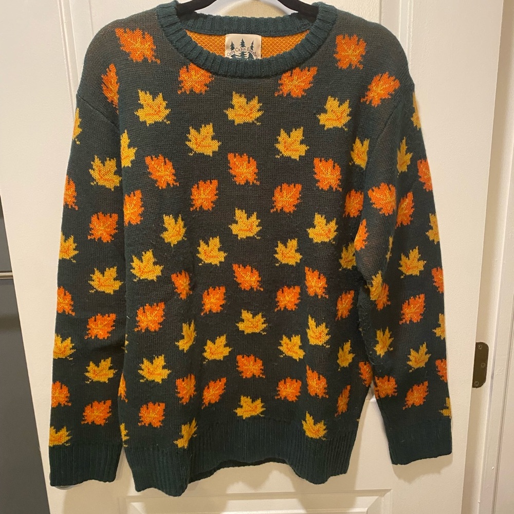 Kiel James Patrick Green Sweater with Orange and Yellow Leaves